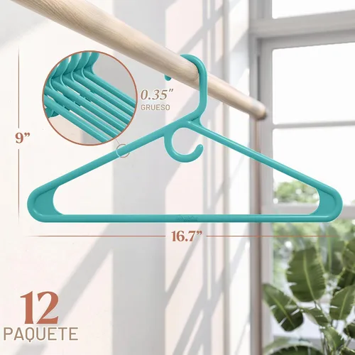 Vista 2 de NEATERIZE Perchas de ropa de plástico ultra resistentes - Aqua - Percha duradera para abrigos, trajes y ropa. Perchas De Ropa (Paquete de 12 - Aqua)