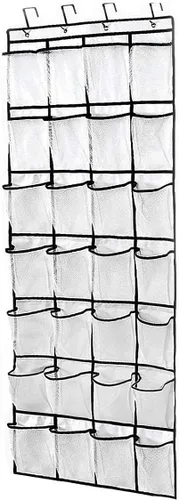 Vista 6 de Organizador de zapatos con 28 bolsillos grandes sobre la puerta, organizador de zapatos colgante para armario, zapatero transparente de alta calidad