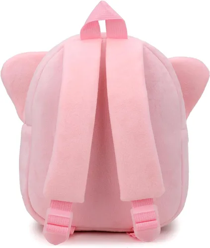 Vista 2 de BEFUNIRISE Mochila pequeña para niños y niñas, linda mochila pequeña de dibujos animados de animales de felpa suave para niños de 2 a 6 años, Rosa