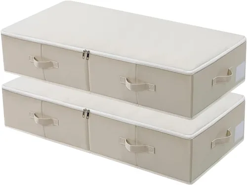Vista 10 de 2 cajas de almacenamiento plegables debajo de la cama con forro de soporte de plástico, asas, tapa con cremallera, mantas, ropa y edredones