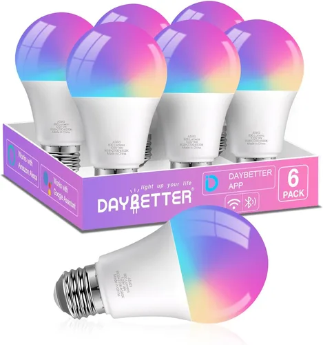 Vista 11 de DAYBETTER Bombillas inteligentes, bombilla inteligente compatible con Alexa y Google Home, A19 E26 2.4G WiFi Bluetooth Alexa, bombilla LED RGBCW que