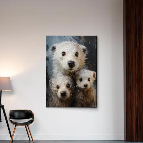 Vista 3 de Fox Mother Cub Print, In The Style Of Stencil,Based, Ivory, Kids Wall Art, Kids Wall Art Display, Mom And Baby Animal Art Print, Canvas, Art Decor