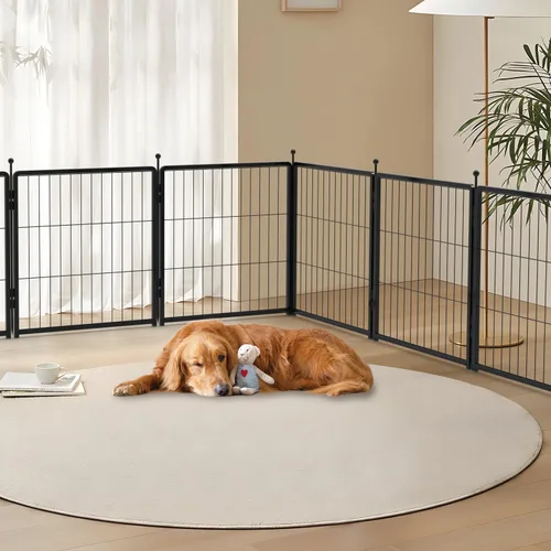 Vista 5 de Corralito para perros de 24 pulgadas, 8 paneles para uso en interiores y exteriores, valla de metal resistente para mascotas con estacas de tierra