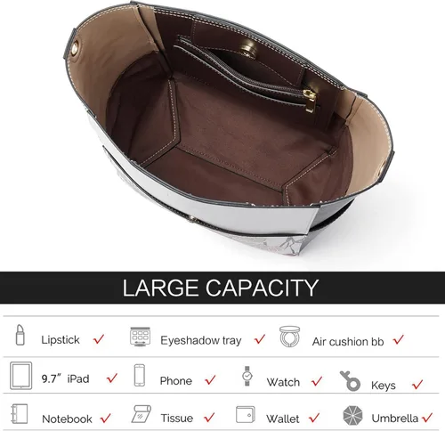 Vista 45 de BROMEN Bolsa Hobo para mujer, diseñada con cuero vegano, de hombro, bandolera