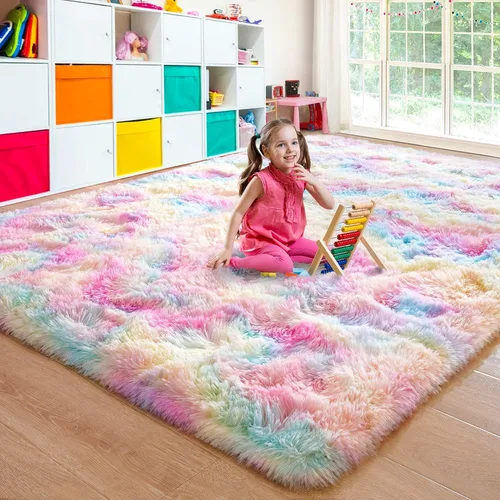 Vista 29 de junovo Alfombra de área lavable y antideslizante, alfombras de área pequeñas y esponjosas, alfombra peluda para sala de estar, alfombra suave