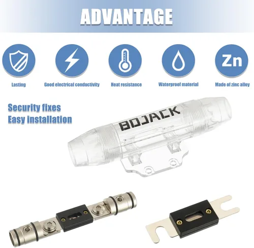 Vista 6 de Portafusibles BOJACK ANL, instalación segura en línea para cables de 0/2/4 AWG, diseño duradero para máxima protección, portafusibles de calibre 0