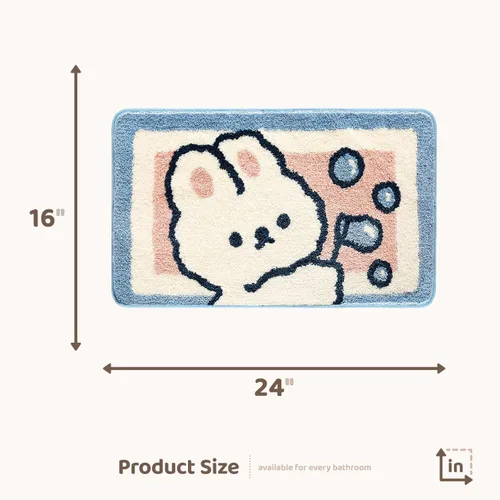 Vista 2 de Molesun Tapete de baño de conejo, extra suave y absorbente, lindo, lavable a máquina, tapete antideslizante de animales para bañera, ducha y baño