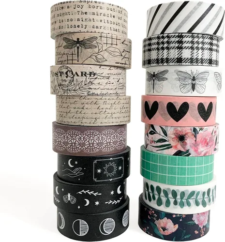 Vista 10 de ZYNSHE - Juego de 12 rollos de cinta adhesiva washi de 15 mm de ancho, linda y decorativa para diario, álbum de recortes, manualidades, bullet