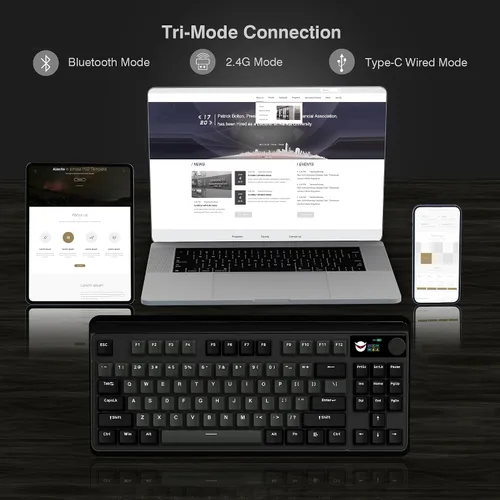 Vista 4 de Teclado XVX 75% con pantalla y perilla, teclado mecánico intercambiable en caliente, teclado mecánico inalámbrico M87 Pro Tri-Modo, teclado
