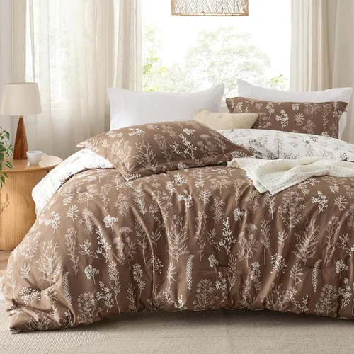 Vista 22 de Bedsure - Juego de edredón floral lindo, juego de ropa de cama tamaño King 04 - Gris claro