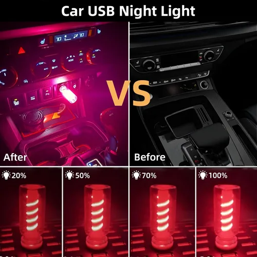 Vista 5 de Luces USB para automóvil, control táctil regulable 3D, iluminación ambiental para automóvil, luz nocturna USB enchufable, estilo retro, mini