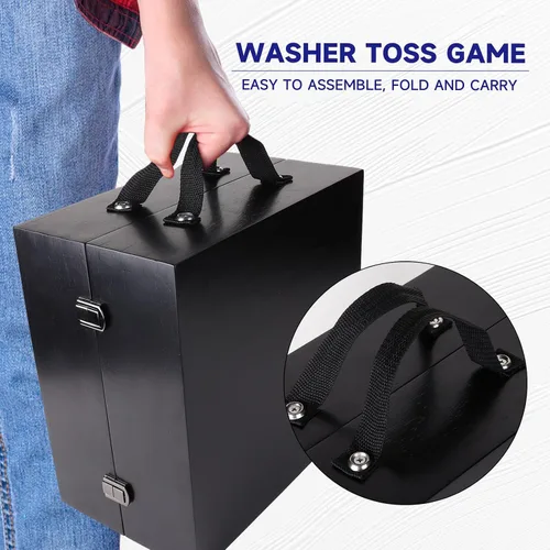 Vista 5 de GSE Games & Sports Expert Juego de lanzamiento de arandelas de madera premium con 8 arandelas con abridor de botellas para adultos y familia. Juego
