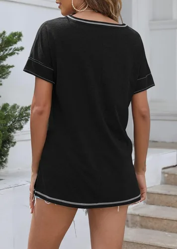 Vista 4 de INFITTY Blusas de verano para mujer, manga corta, abombada, cuello en V, ajuste holgado
