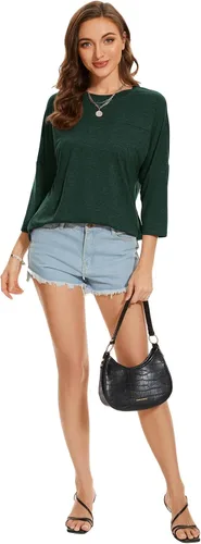 Vista 142 de ZENNILO Camisetas casuales de manga 3/4 para mujer, holgadas, cuello redondo, lindas camisetas básicas