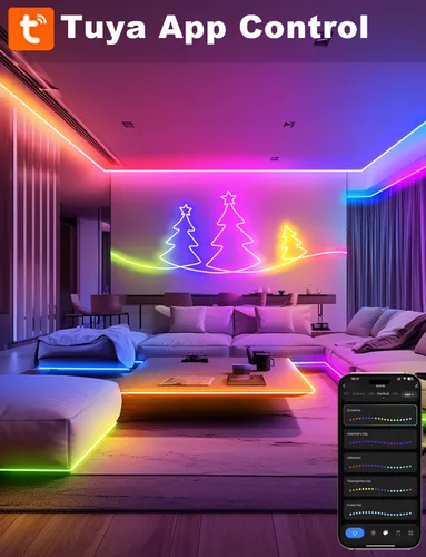 Vista 3 de echosari Tira de luces LED RGBIC inteligentes, tira de luces de neón de 33 pies que funciona con Alexa y Google Assistant, tira de luces de neón