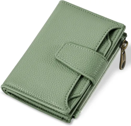 Vista 20 de Airkit Cartera para mujer, pequeña cartera de cuero para mujer, plegable, compacta, con bloqueo RFID, tarjetero de crédito, mini bolso de viaje