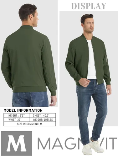 Vista 7 de MAGNIVIT - Chaqueta bomber ligera para hombre, cortavientos, casual, para primavera y otoño, para exteriores