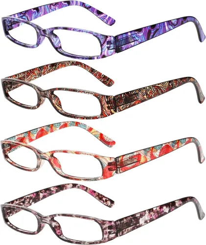 Vista 12 de Kerecsen Gafas de lectura para mujer, 4 pares de lectores de bisagra de resorte a la moda