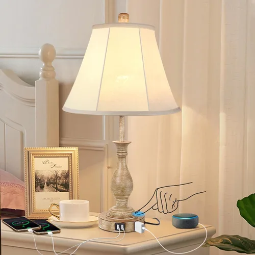 Vista 12 de LALISU Lámpara de mesa de granja con control táctil, lámpara de mesa regulable de 3 vías, lámpara moderna de mesita de noche con 2 puertos USB