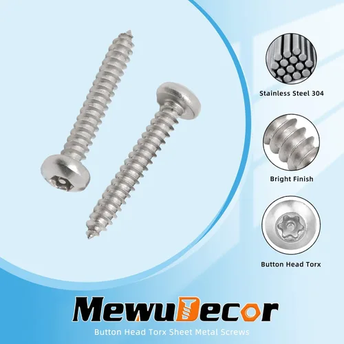 Vista 3 de Tornillos de chapa Torx de acero inoxidable #14 x 1 con cabeza de botón de acero inoxidable, tornillos plateados de seguridad, antirrobo, a prueba