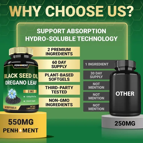 Vista 6 de 550 mg de aceite de semilla negra con aceite de orégano - 60 cápsulas blandas