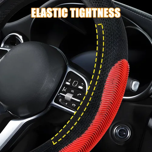 Vista 5 de Funda elástica para volante de automóvil, transpirable, sin anillo interior, protector de volante de vehículo, 15 pulgadas, seda de hielo