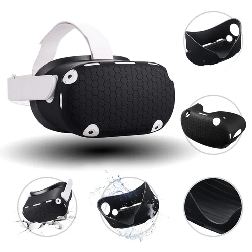 Vista 2 de for Oculus Quest 2 Silicone Case Accessory with VR Case Cover, Silicone VR Face Cover Pad and Quest 2 Touch Controller Grip Cover, Lens Cover