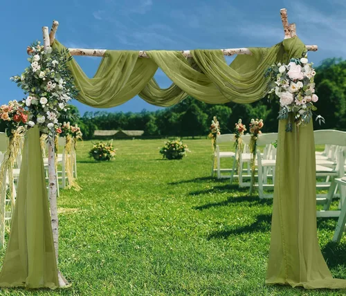 Vista 21 de Warm Home Designs Paquete de Tela para Arco de Boda Tiene 2 Scarves de 216 Pulgadas (18 Pies) en Tela Azul Marino y Blanco para Ceremonia de Boda