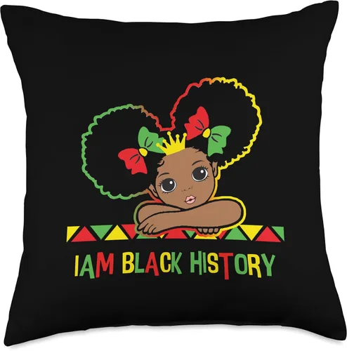 Vista 4 de I am Black History Little Girl Afro Love African Black History Month Shirt Cute Girls I am African American Throw Pillow, 16x16, Multicolor