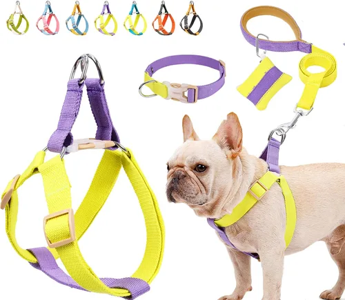 Vista 9 de Juego de arnés y correa para perro sin tirones, collar de perro, arnés halter para perro con soporte para bolsa de excrementos, correas ajustables