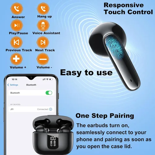 Vista 6 de Auriculares inalámbricos Bluetooth de 5.4 pulgadas, 6 micrófonos, cancelación de ruido, llamadas claras, graves profundos, sonido estéreo de alta