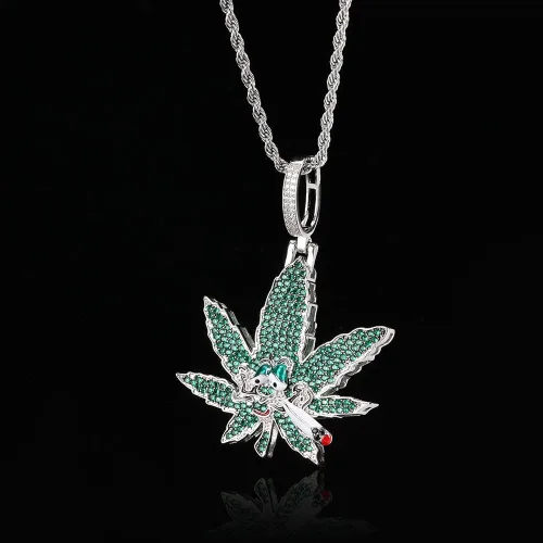 Vista 2 de Yooce Collar con colgante de hoja de marihuana, cadena de hierba de cannabis