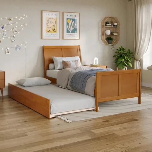 Vista 17 de AFI, Portland - Cama de plataforma matrimonial con estribo a juego con cama nido individual, color espresso