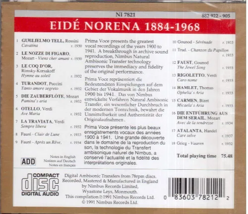 Vista 2 de Prima Voce Eide Norena 1884-1968