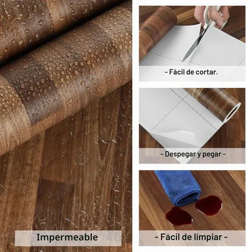 Vista 8 de Papel de contacto marrón oscuro para encimeras, papel de contacto de madera para armarios, tablones de madera extraíbles, papel tapiz de vinilo
