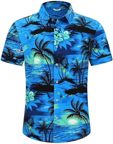 Vista 3 de SheLucki - Camisa hawaiana para hombre, unisex, estilo informal, manga corta, con botones y estampado de sombra de palmeras, para el verano
