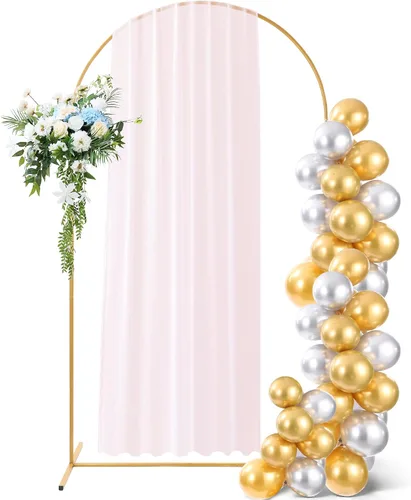 Vista 9 de Soporte de arco de globos de metal dorado de 6 pies, soporte de arco de fondo con base estable, decoración de boda, cumpleaños, baby shower y fiesta