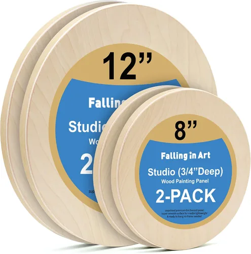 Vista 9 de Falling in Art Kit de Paneles de Madera de Abedul Redondos Sin Terminar para Pintura, Lienzo de Madera Paquete de 2 de 6 Studio 3/4" de Profundidad