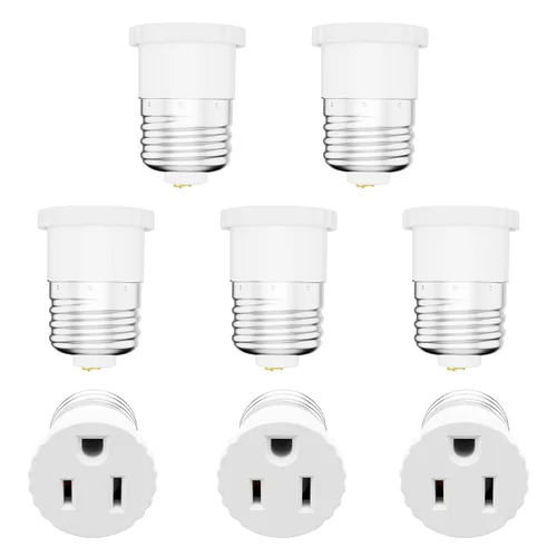 Vista 10 de Paquete de 2, adaptador de enchufe de luz a enchufe, convertir el enchufe de la bombilla en adaptador de salida (blanco)