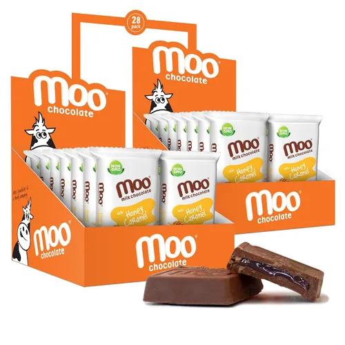 Vista 28 de Moo Chocolates ' Mini barras de chocolate negro sólido natural, 0.7 onzas (14 unidades)