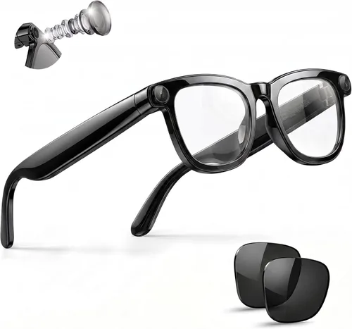 Vista 10 de EarlySincere Gafas inteligentes con cámara POV 4K de 8 MP, video HD, asistente de visión AI, transcriptor de traducción y voz, audio de oído