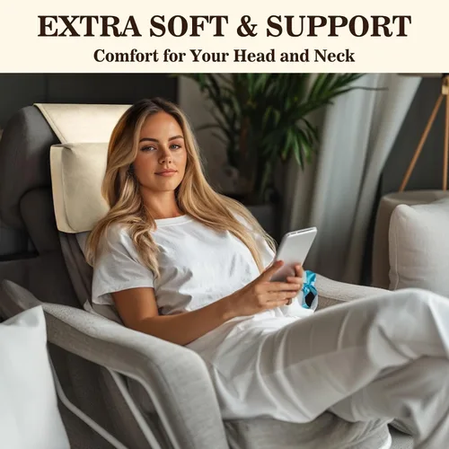 Vista 2 de Almohada para Reposacabezas de Sillón Reclinable, Almohada de Soporte Ajustable y Cómoda para Cuello y Cabeza, Reposacabezas de Terciopelo Suave