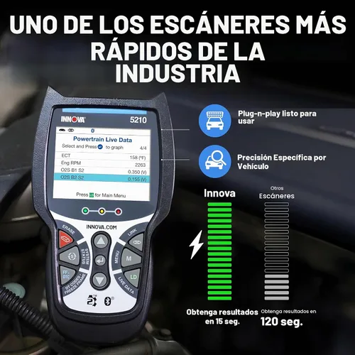 Vista 3 de Innova 5210 - Escáner OBD2 y lector de códigos de motor, probador de batería, datos en vivo, reinicio de aceite, herramienta de diagnóstico