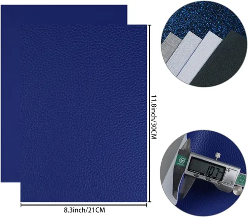 Vista 2 de Juego de 6 hojas de piel sintética de 8 x 12 pulgadas (7.9x11.8 in), serie azul real, purpurina fina, patente litchi azul real