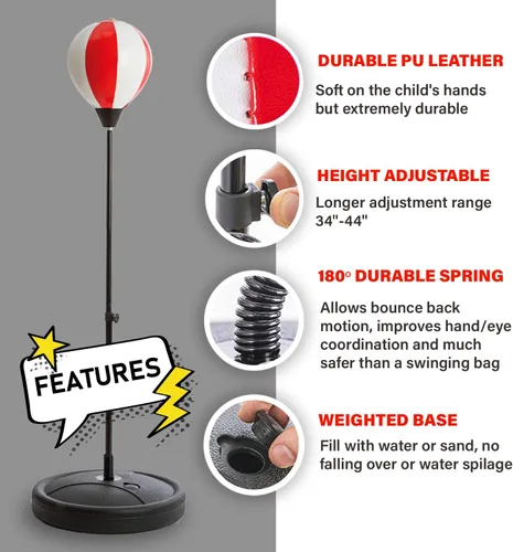Vista 10 de Whoobli Punching Bag for Kids and Toddler Incl Boxing Gloves 3 4 5 6 7 8+ Years Old Adjustable Kids Boxing Bag with Stand Sports Toy for Boys