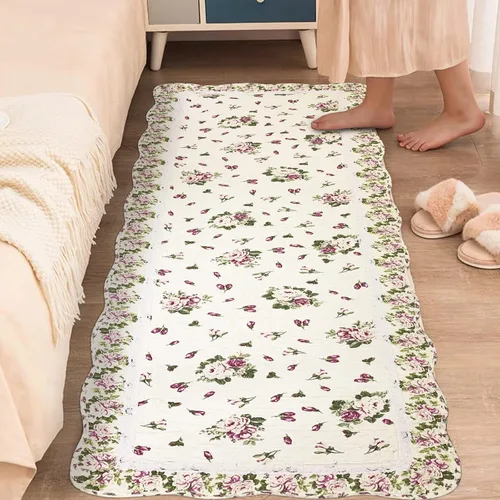 Vista 7 de USTIDE Alfombra rústica con diseño de rosas y flores, decoración del hogar, de algodón, con patrón de rosas rosadas, alfombra de baño lavable