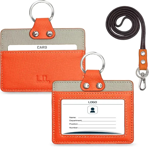 Vista 22 de Boshiho. Funda vertical, de piel, para tarjeta de identificación con cordón resistente., Negro