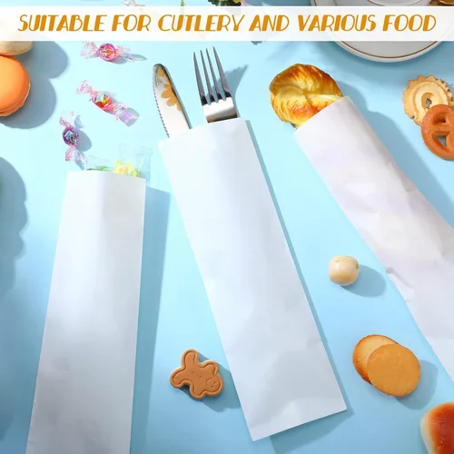 Vista 5 de Zhehao 1000 bolsas de cubiertos de churro, fundas de papel kraft blancas, bolsas de papel para galletas, cubiertos de papel para panadería