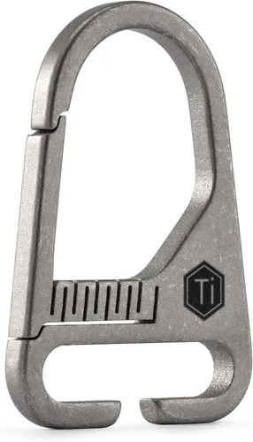 Vista 9 de KeyUnity Titanium Carabiner Keychain Nylon Webbing Molle Clip with Hook & Loop Panel for PVC Morale Patches