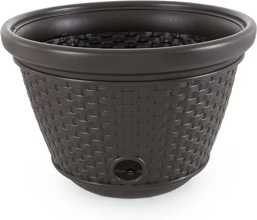 Vista 8 de Suncast Paquete de 2 macetas decorativas de mimbre para manguera de jardín con 4 agujeros de drenaje para mangueras de 100 pies, Java
